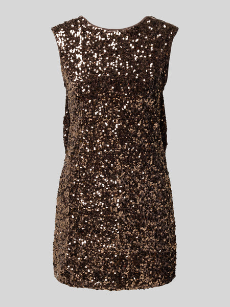 Only Sequin Bow Back Mini Dress In Chocolate Brown