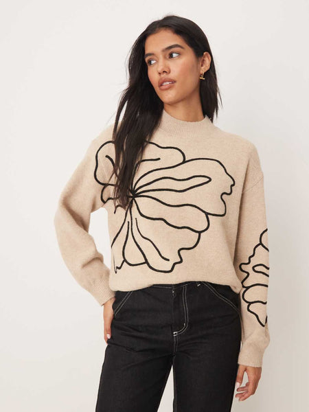 JDY Floral Stitch Detail Jumper In Beige