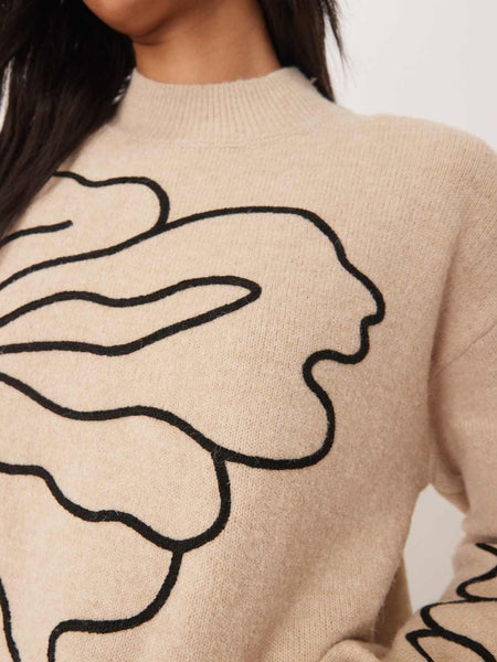 JDY Floral Stitch Detail Jumper In Beige