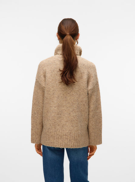 VM Roll Neck Split Hem Knit in Oatmeal