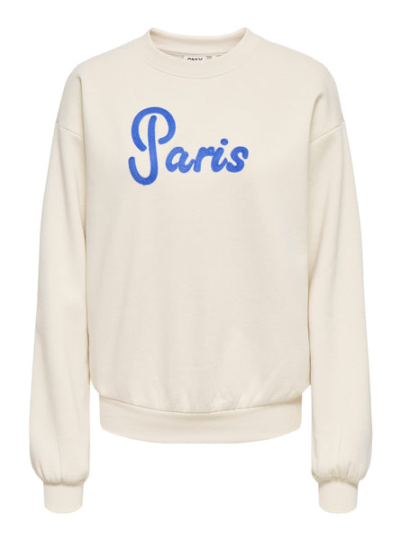Only Embroidered Paris Round Neck Sweatshirt