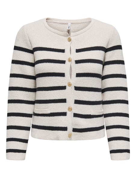 Only Round Neck Chunky Striped Knit Cardigan