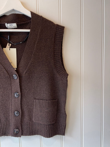 JDY Knitted V Neck Vest in Chocolate Brown