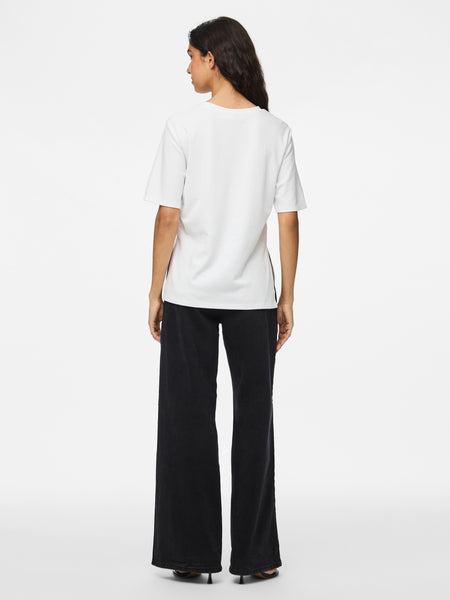 Pieces Ruched Side Split T-shirt in White