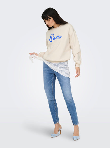 Only Embroidered Paris Round Neck Sweatshirt