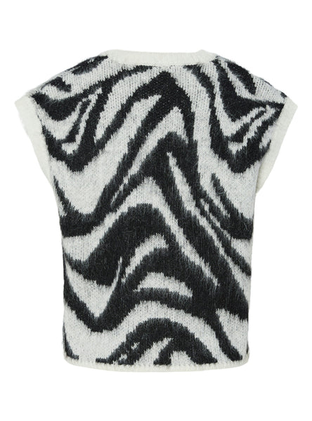 Pieces Zebra Print Fluffy Knitted V Neck Vest