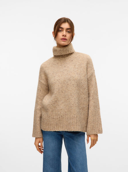 VM Roll Neck Split Hem Knit in Oatmeal