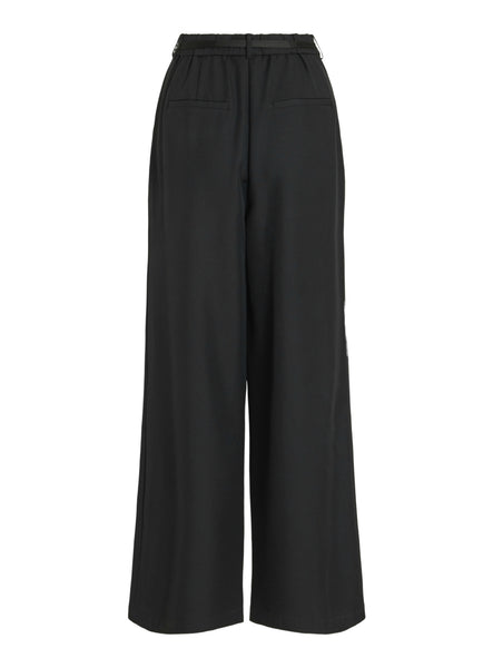 Vila High Waisted Wide Leg Rosette Detail Trousers In Black