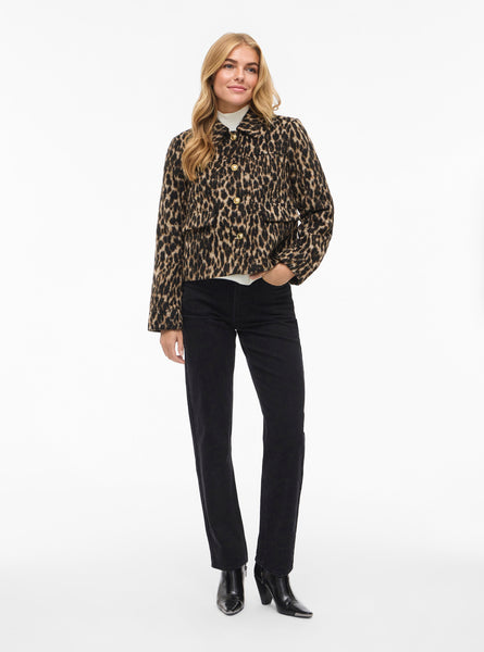 Vila Leopard Button Front Brushed Jacket