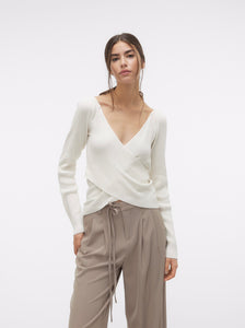 VM Ribbed V Neck Top In Birch