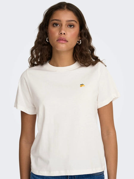 JDY Short Sleeve Embroidered Lemon Tshirt