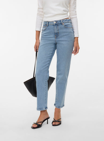VM High Waist Straight Leg Ankle Grazer Jeans In Light Blue