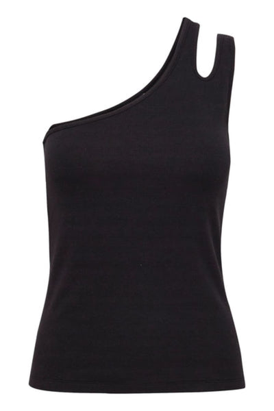 ICHI Ribbed One Shoulder Top In Black