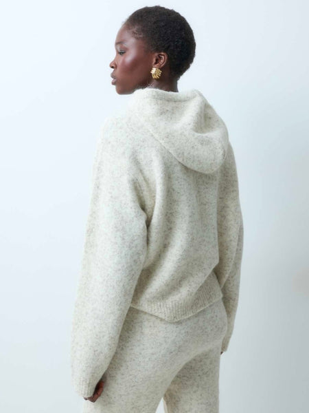 VM Long Sleeve Knit Hooded Pullover in Oatmeal
