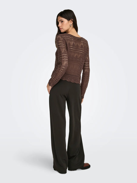 JDY High Waisted Wide Leg Trousers In Chocolate Torte