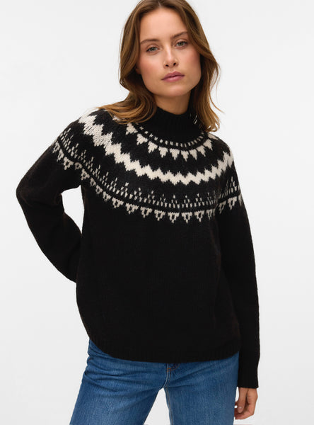 VM Fairisle High Neck Knit in Chocolate Torte
