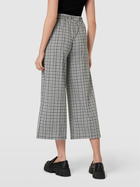 ICHI Checked Wide Leg Crop Trousers