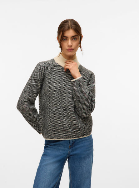 VM High Neck Check Print Knit Jumper
