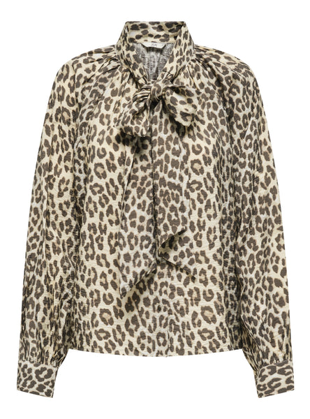 JDY Tie Neck Leopard Print Shirt