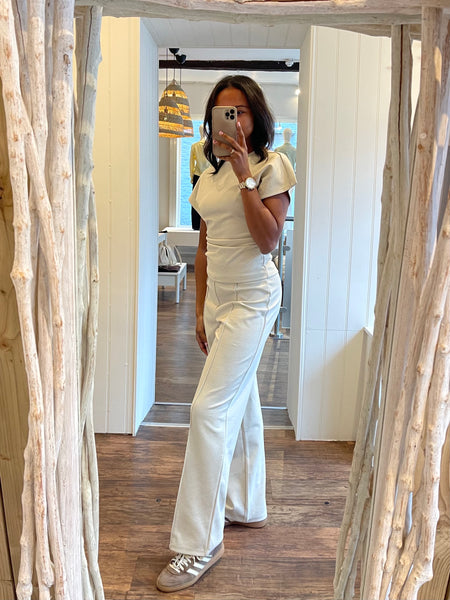 Only Wide Leg Seam Detail Trousers in Pumice Stone