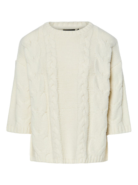 Pieces 3/4 Sleeve Cable Knit Jumper