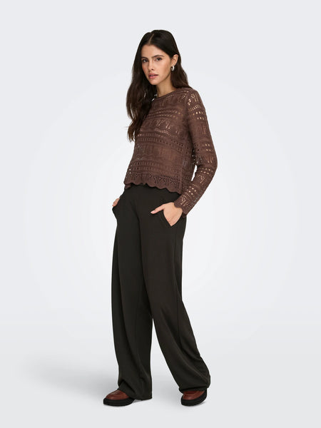 JDY High Waisted Wide Leg Trousers In Chocolate Torte