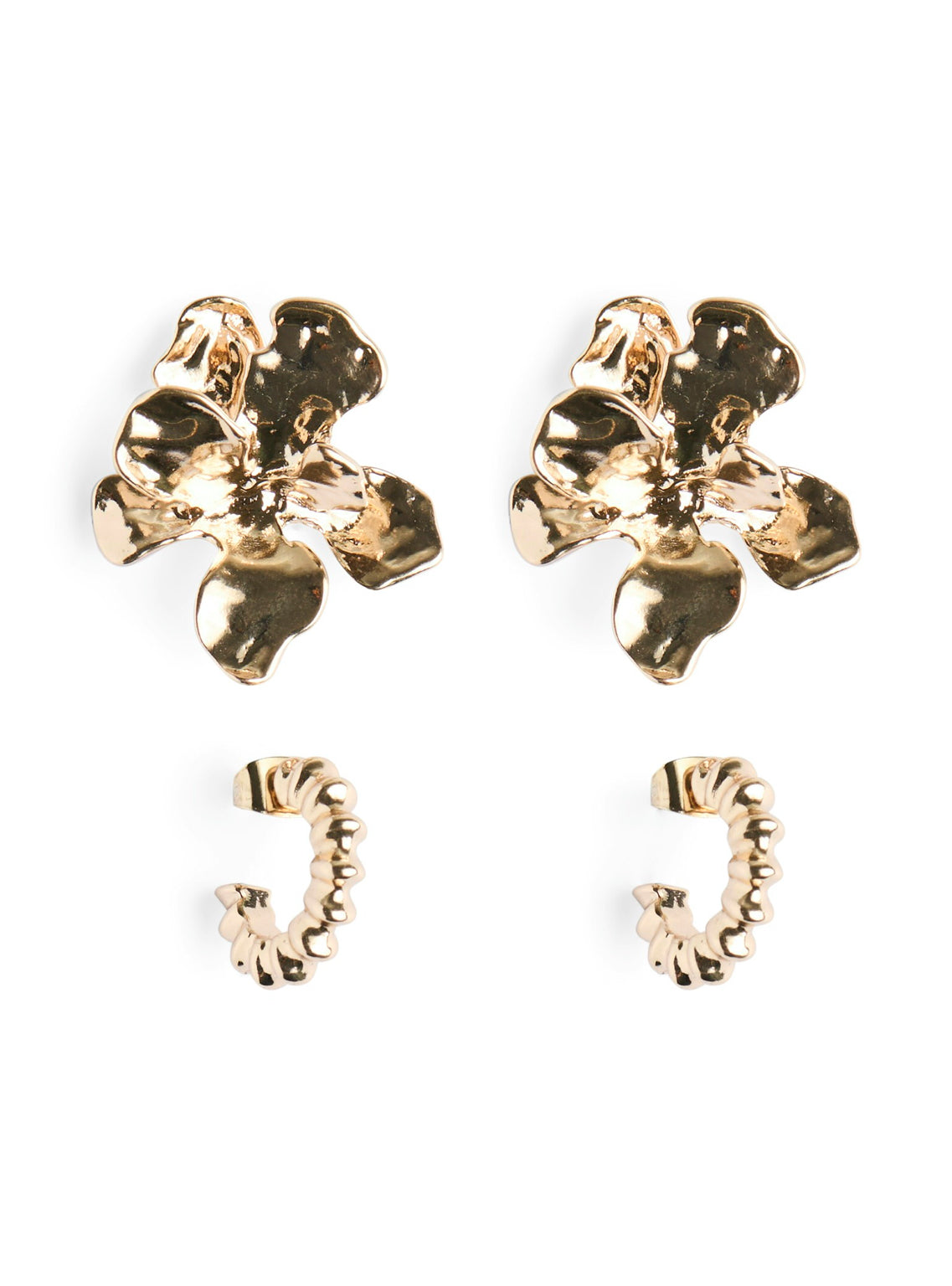 Pieces 2 Pack Hammered Flower Earrings - available in Gold Or Silver