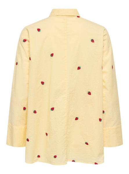 Only Oversized Embroidered Strawberry Shirt in Lemon