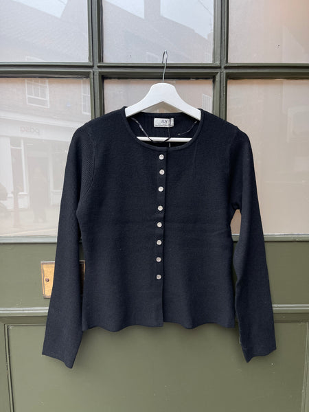 JDY Long Sleeve Ribbed Button Front Top in Black