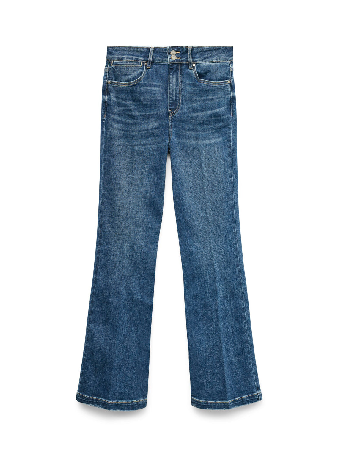 VM Tanna High Rise Kick Flare Jeans In Mid Blue