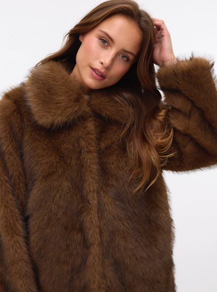 VM Premium Faux Fur Coat in Brown
