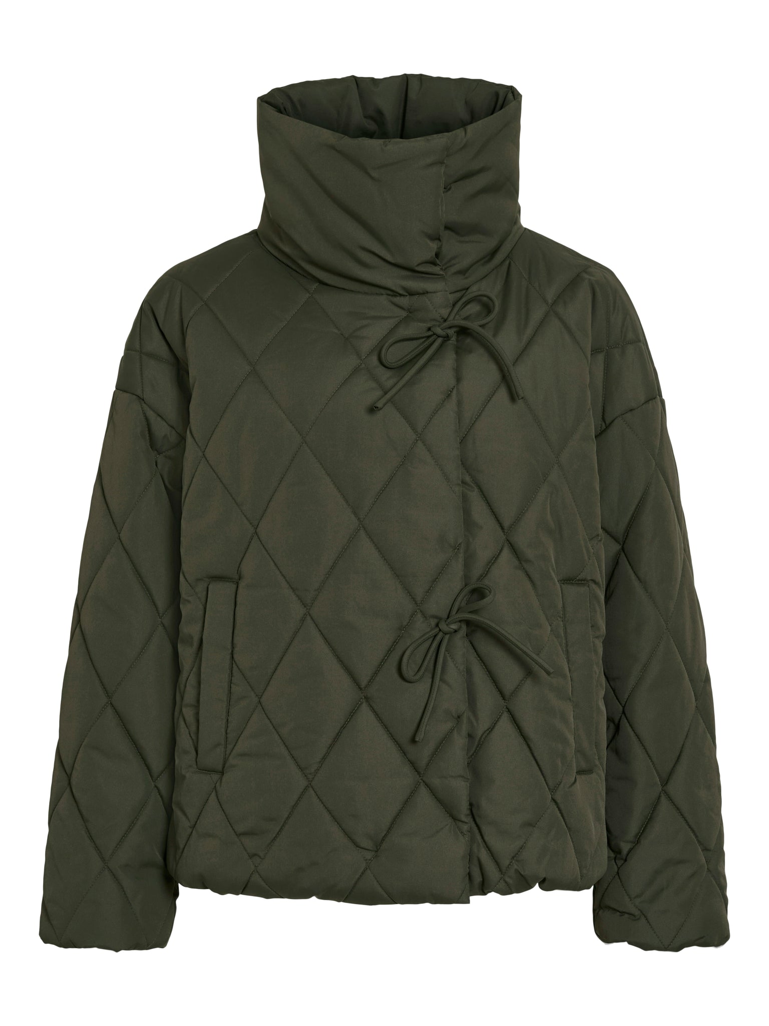 Vila Quilted Puffer Jacket in Khaki