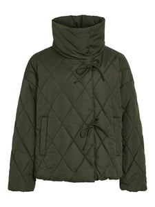 Vila Quilted Puffer Jacket in Khaki
