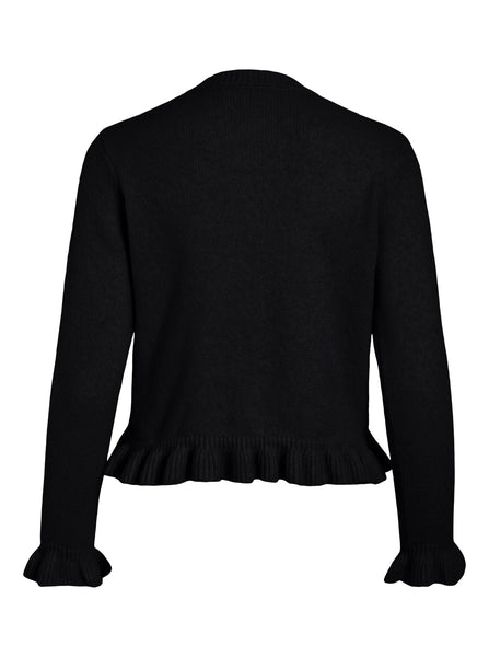 Vila Ruffle Hem Knitted Cardigan in Black