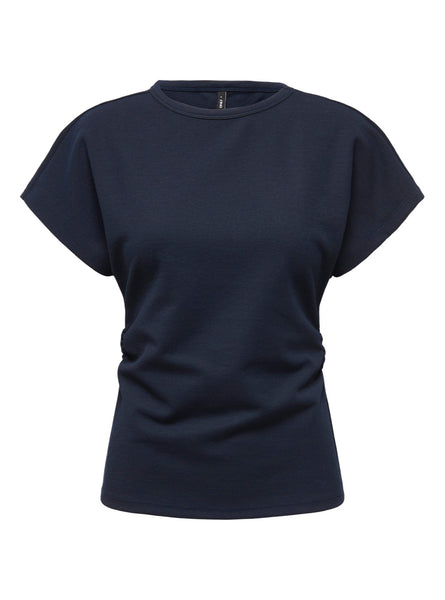 Only Round Neck Cinched Waist T-Shirt in Navy