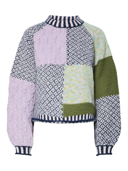 Pieces Multi Colour Patchwork Chunky Knit Jumper