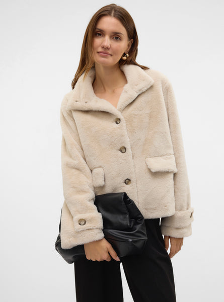 VM Short Faux Fur Coat in Birch
