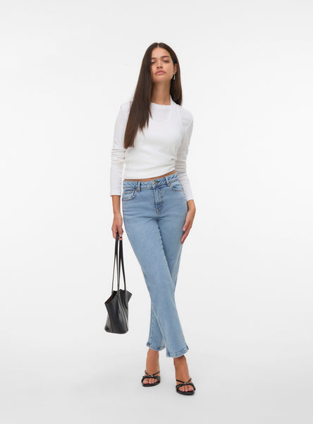 VM High Waist Straight Leg Ankle Grazer Jeans In Light Blue