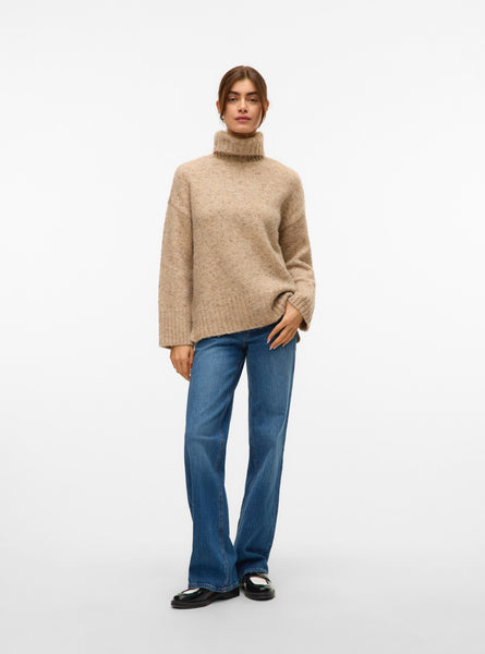 VM Roll Neck Split Hem Knit in Oatmeal
