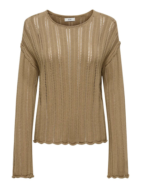 JDY Boat Neck Pullover Knit in Taupe