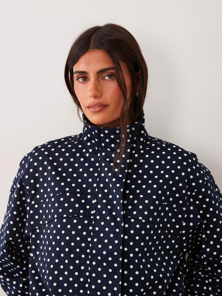 JDY Funnel Neck Jacket In Navy Polkadot