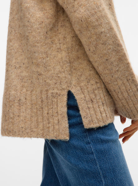 VM Roll Neck Split Hem Knit in Oatmeal