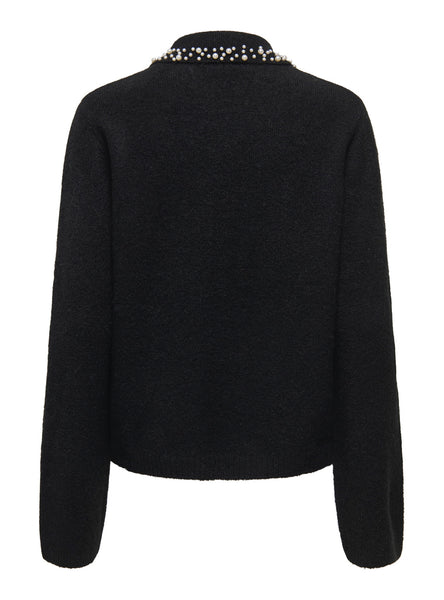 JDY Pearl Detail Collared Knit Jumper in Black