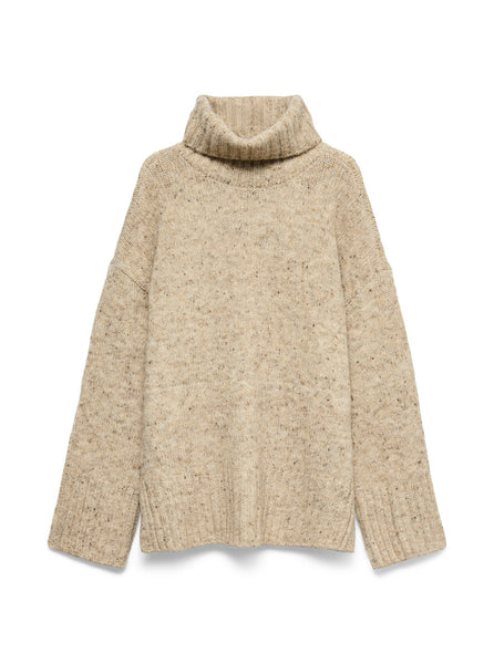VM Roll Neck Split Hem Knit in Oatmeal
