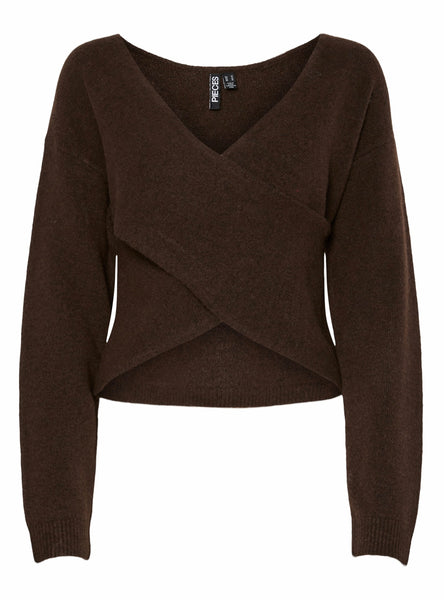 Pieces Long Sleeve Reversible Knit Top in Chocolate