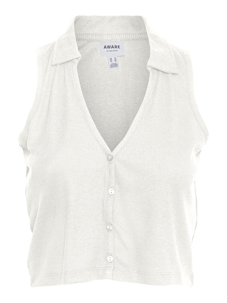 VM Aware Button Front Vest Top In White