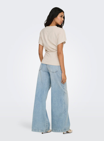 Only Round Neck Cinched Waist T-Shirt in Pumice Stone