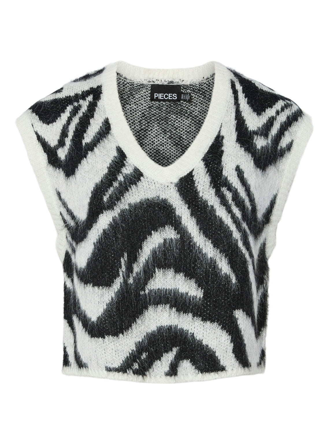 Pieces Zebra Print Fluffy Knitted V Neck Vest