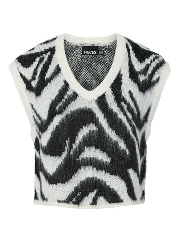 Pieces Zebra Print Fluffy Knitted V Neck Vest
