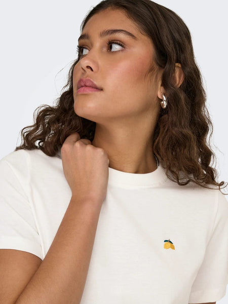 JDY Short Sleeve Embroidered Lemon Tshirt